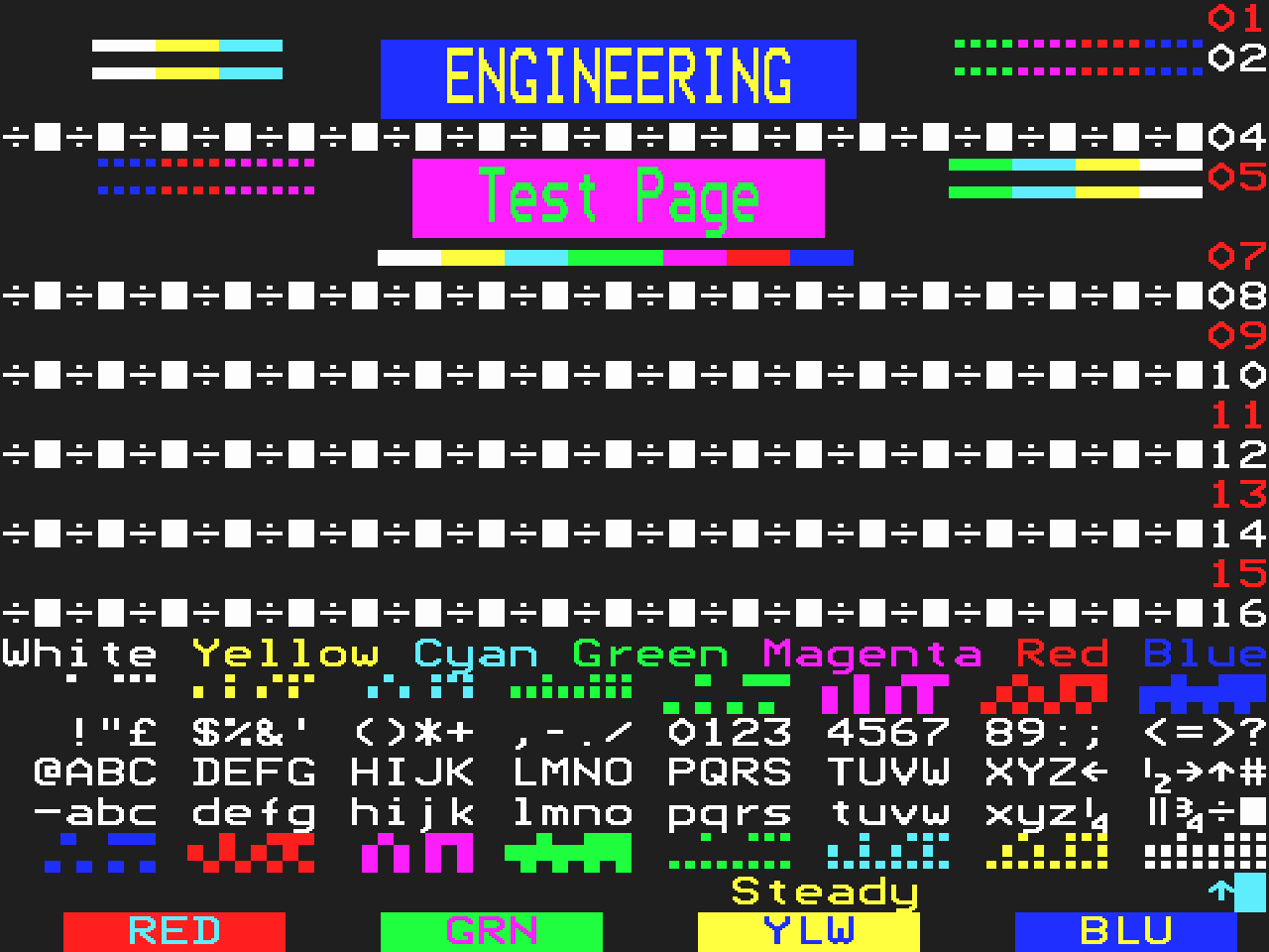 Mullard SAA5050 test screen on the P2000T